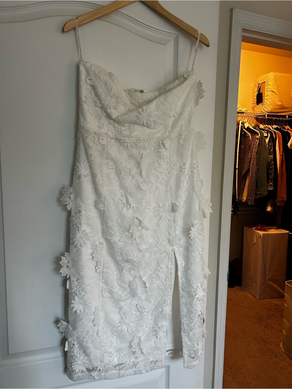 White Floral Lace Spaghetti Strap Dress